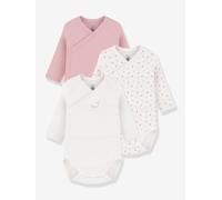 Pack of 3 long-sleeved wrapover bodysuits by PETIT BATEAU rose