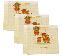 Pack Of 3 Medium Shopper Gift Bags Hello Baby Highland Cow Design With Handles For Baby Gifts