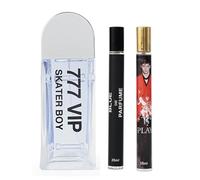 Pack of 3 Men’s Perfume Gift Set - Skater Boy 777 Eau de Parfum 90ml + Blue de Parfum 35ml + Play 35ml EDP | Long Lasting Travel Perfume Set for Men | Fresh, Citrus & Aromatic Fragrance