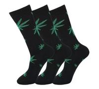 Pack Of 3- Mens Designer Green Leaf Cotton Rich Suit Socks Plant Weed Leaf Style Trainer Or Regular Socks For Male-Green-Size-UK 6-11.