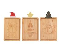 Pack of 3 Mini Christmas Themed Chopping Boards - Gingerbread Snowman Xmas Tree Designs - Wooden Bamboo Serving Trays - Baking Vegetable Food Preparation