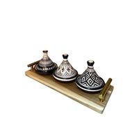 Pack of 3 Mini Tagines with Tray - Moroccan Craftsmanship for Spices and Sauces (Model 06)