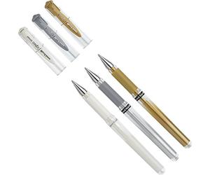 Pack of 3 Mitsubishi Uni Ball Signo UM-153 Gel Rollerball Pens Tip 0.6 mm White Gold and Silver