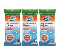 Pack of 3- Multi Surface Wipes, Disposable Moist Clothes, 100% Biodegradable Wet Wipe Plant Fibre Based Cleaning Napkins Resealable wet wipes Non-Toxic Natural Wipes for Kitchen Waste Bin & Bathroom