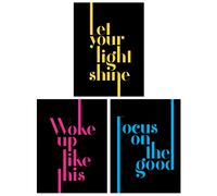 Pack of 3 Neon Typography Let Your Light Shine Woke Up Like This Focus On the Good Motivational Fun Quote Unframed Wall Art Living Room Prints Set Wee Blue Coo Black One Size