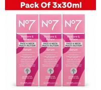 Pack Of 3 No7 Restore and Renew Face & Neck Multi-Action Serum 3x30ml