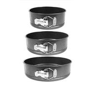 Pack of 3 Non-Stick Springform Round Cake Tins for Baking 18cm, 22cm & 26cm