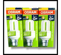 Pack Of 3 Osram Duluxstar B22 8W=40W Bayonet Energy Saving Light Bulbs New [EEK: A]