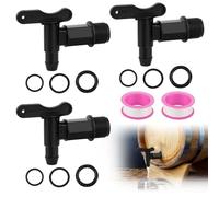 Pack of 3 Outlet Tap for Water Butt, Tap 3/4 Inch Plastic Replacement Tap, Black Outlet Tap Rain Butt with Seal Lock Nut Sealing Tape, Water Butt for Tanks Fermentation Bucket