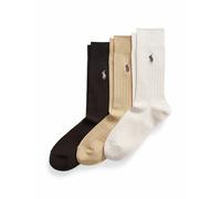 Pack of 3 Pairs of Crew Socks in Ribbed Knit Beige+Brown+Camel