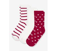 Pack of 3 pairs of PETIT BATEAU cotton socks with heart patterns red