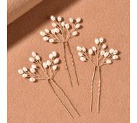 Pack of 3 Pearl Hair Pins, U-Shaped Hair Accessories, Bride, Wave Shape Hair Clips, Headpiece Wedding with Pearls, U-Shape Clip, for Party, Prom, Wedding, Women, Girls, for Bridal Hairstyle, Gold