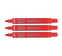 PACK OF 3 PENTEL N50 PERMANENT MARKERS - RED - BULLET TIP 1.5-2mm LINE. N50-B