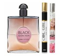 Pack of 3 Perfume Gift Set for Women - Black Addiction 80ml + 2 x 35ml EDP - Long Lasting Eau de Perfume - Cologne Gift Set - Sweet Citrus & Rose Fragrance