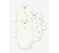 Pack of 3 Petit Bateau crossover bodysuits for babies white