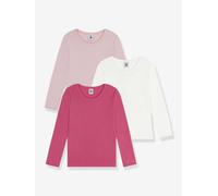 Pack of 3 PETIT BATEAU long-sleeved cotton T-shirts for girls rose