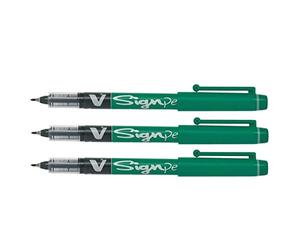 Pack of 3 Pilot V Sign PenFibre Tip Pens Medium Nib 0.6 mm Line Width - Green