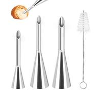 Pack of 3 Piping Nozzles Filling Nozzle, Doughnut Syringe for Jam, Stainless Steels with Cleaning Brush, 3 Sizes Baking Syringe for Filling, Jam Syringe for Doughnuts, Puff Filling