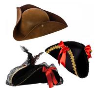 Pack of 3 Pirate Hats Includes 1 x Super Deluxe Female Pirate Hat + 1 x Ladies Tricorn Pirate Hat + 1 x Super Deluxe Brown Suede Pirate Hat : Adult Womens Fancy Dress Accessory Set