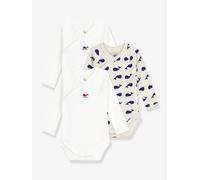 Pack of 3 Printed Long-Sleeved Wrapover Bodysuits for Babies, PETIT BATEAU white