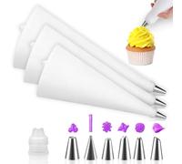 Pack of 3 Professional Icing Bags, 40/35/30 cm Reusable Cotton Pastry Piping Bags for Decorating Cakes, Cakes, Biscuits, with 6 Stainless Steel Nozzles