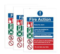 Pack of 3 Raise The Alarm Signs, Sticky Fire Action Notice Vinyl Sign, Fire Safety Signs, Clear Fire Alarm Guidelines, Matte Vinyl Sticker, Fire Evacuation Procedure Sign, 150mm x 200mm-Self Adhesive