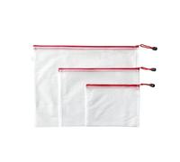 Pack of 3 Red Zip Assorted Sizes Strong Mesh Bags - A3, A4, A5 - Tough Waterproof Storage