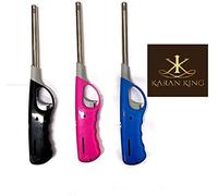 Pack of 3 Refillable Safety Gas Candle BBQ Fire Lighter Plastic 27 cm Multi-Colour