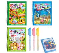 Pack of 3 Reusable Magic Water Colouring Book, Colouring Book with Water Pen, Water Magic Colouring Book, Water Colouring Book with Water Pen, for 2 3 4 5 6 Years Old Colouring Book Water Years for