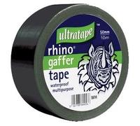 Pack of 3 Rhino Cloth Gaffer Tape Black 50mm x 10m Waterproof Multipurpose Duct Heavy Duty Gaffa Repair Roll Strong Carpet Protect Indoor Outdoor Packaging Parcel Packing Bundling Insulating Binding Reinforcing