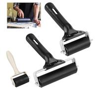 Pack of 3 Rubber Rollers, Lino Print, 3.5 cm/6 cm/10 cm, Painter's Roller, Rubber Pressure Roller, Brayer Roller, Lino Paint Roller with Handle for Ink Block, Block Printing, Stamping, Printing