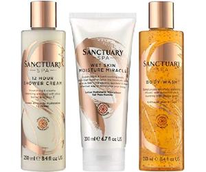 (Pack of 3) Sanctuary Spa 12 Hour Shower Cream x 250ml & Sanctuary Spa Wet Skin Moisture Miracle x 200ml & Sanctuary Spa Body Wash x 250ml