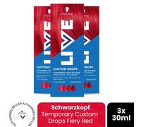 (Pack of 3) Schwarzkopf LIVE Hair Dye Fiery Red Colour Drops Permanent Semi-Permanent Gloss