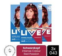 (Pack of 3) Schwarzkopf LIVE Hair Dye Permanent 043 Red Passion Colour Semi-Permanent Gloss