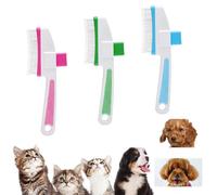 Pack of 3 Self-Cleaning Cat Comb Pet Fur Flash Brush, Deep Cleaning Flea Comb for Cats, Removing Floating Hair and Opening Knots Cat Brush, Blue/Green/Pink