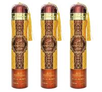 Pack of 3, Shams Al Emarat Khususi Luxury Arabian Air Freshener with Decorative Tassel, 300 ml, Gold and Brown