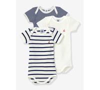 Pack of 3 Short Sleeve Bodysuits in Organic Cotton, by Petit Bateau white
