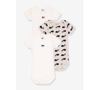 Pack of 3 Short Sleeve Bodysuits, Whales Print, by PETIT BATEAU white