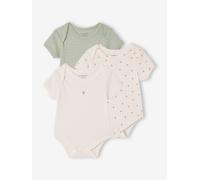 Pack of 3 short-sleeved pointelle bodysuits sage green