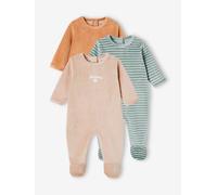 Pack of 3 Sleepsuits in Velour for Babies, BASICS camel