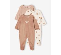 Pack of 3 Sleepsuits in Velour for Babies, BASICS cappuccino