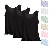 Pack of 3 Sleeveless T-Shirts Women's Ice Silk Vests Long Large Sizes Camisole Silk Tank Top Elegant Top Basic Ice Silk Tank Top for Women Girls Camisole Summer Blouses, Z1-black, L