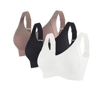 Pack of 3 Sports Bras Women Adjustable Wireless Push Up Bra for Women UK Full Cup Soft Support Ladies Underwear Yoga Gym Everyday Bras Wide Straps Liftting-up Soft Bra