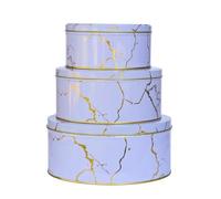 Pack of 3 Stackable Round Metal Tin Containers with Lids - Multipurpose Tins for Cookies, Candies, Kitchen Essentials & More | Thoughtful Gift for Women's / Mother's Day - Elegant White Gold Design