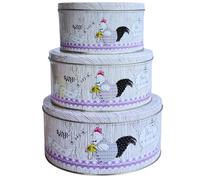 Pack of 3 Stackable Round Metal Tin Containers With Lids - Multipurpose Tins for Storing Cookies, Candies, Kitchen Essentials, Stationery,Gif Box for Valentine Day - Rustic Farmhouse Rooster Design