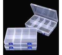 Pack of 3 Storage Boxes with 8 Compartments, Plastic Sorting Box for Small Parts, Adjustable Assortment Box, Plastic Storage Box, Jewellery, Transparent, 19.5 x 12.5 x 4.5 cm, for Beads, Earrings
