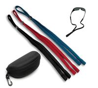 Pack of 3 Straps + Case, Adjustable Non-Slip Cord for Your Sunglasses, Prescription or Reading Glasses - Includes Semi-Rigid Case with Carabiner to Carry Your Glasses, for Men, Women and Children,