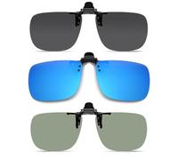 Pack of 3 Sunglasses Attachment Glasses Clip-On UV400 Polarised for Outdoor Cycling Skiing Hiking Clip on Sunglasses for Glasses Wearers Driving Running Anti-glare Precise Optics