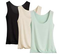 Pack of 3 Tank Top Women's Summer Seamless Cooling Silk Undershirt Slim Fit Stretch Undershirt Large Sizes Sports Workout Basic Crop Tops Comfortable Underwear Plain Tank Top Women's Top, Green3, 3XL