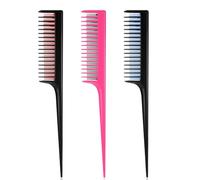 Pack of 3 touping comb triple teasing comb for women and men, handle comb hairdresser heat-resistant plastic rat tail comb teasing compartment combs for braiding hair styling touping, volume